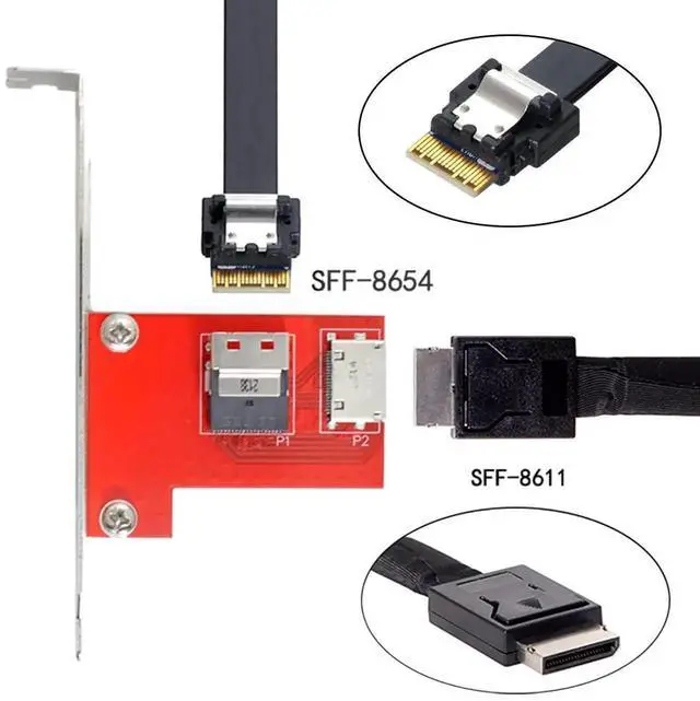 Alt view image 3 of 7 - PCIe 4.0 Slimline SAS SFF-8654 Female to Dual OCuLink SFF-8611/SFF-8612 Female PCBA Adapter Card With Standard PCI Bracket
