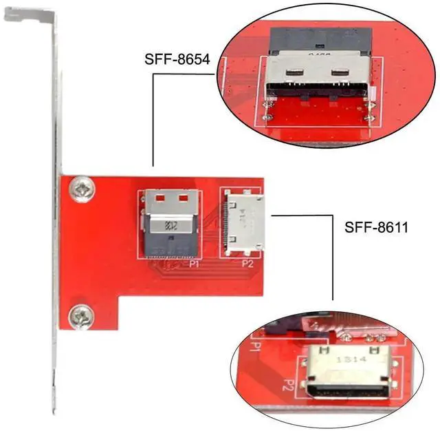 Alt view image 5 of 7 - PCIe 4.0 Slimline SAS SFF-8654 Female to Dual OCuLink SFF-8611/SFF-8612 Female PCBA Adapter Card With Standard PCI Bracket