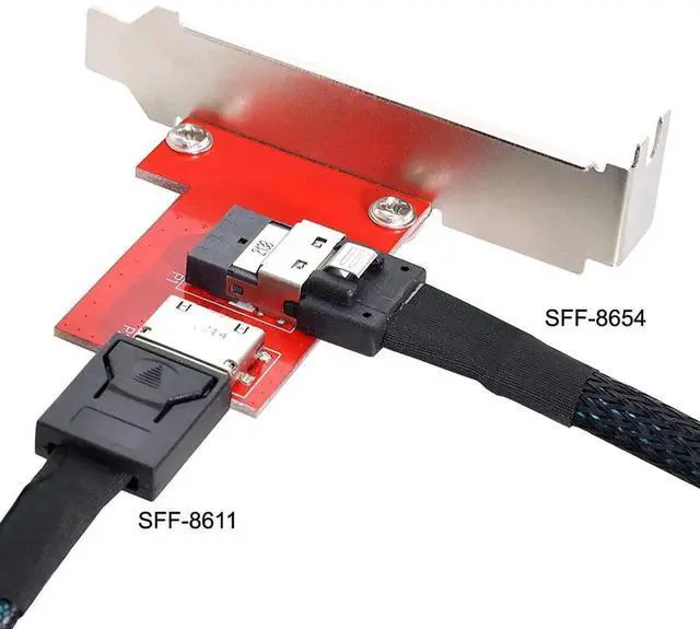 Alt view image 6 of 7 - PCIe 4.0 Slimline SAS SFF-8654 Female to Dual OCuLink SFF-8611/SFF-8612 Female PCBA Adapter Card With Standard PCI Bracket