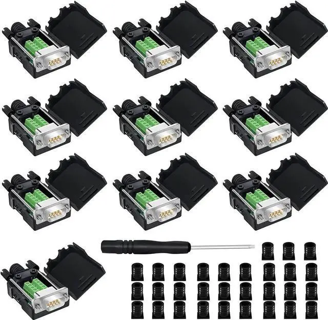 Main image of 10 Pack White DB9 Male RS232 Breakout Board Solder-Free Terminal Block Adapter With Plastic Housing D-SUB Serial Port Wiring Module