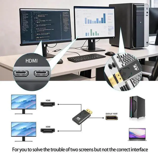 Alt view image 2 of 7 - 3 Pack Uni-Directional DP Male to HDMI Female Adapter Support 4K@30Hz For PC Laptop Monitor TV Home Office Gaming Streaming