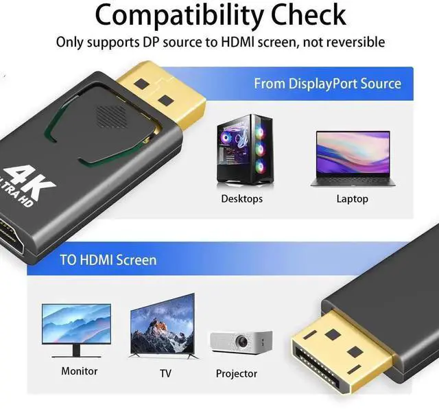 Alt view image 6 of 7 - 3 Pack Uni-Directional DP Male to HDMI Female Adapter Support 4K@30Hz For PC Laptop Monitor TV Home Office Gaming Streaming