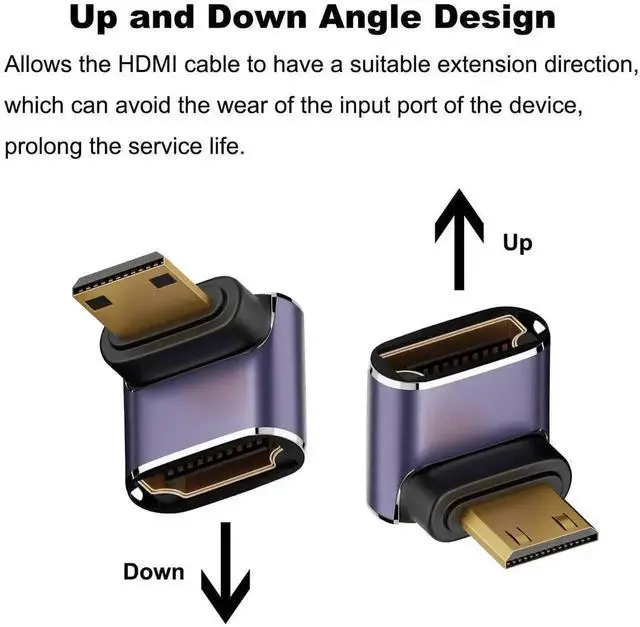 Alt view image 6 of 6 - 2 Pack 90° Right Angle Mini HDMI Male to Standard HDMI Female Adapter Support 8K Up/Down Elbow Connector For Raspberry Pi Zero DSLR Camera Camcorder HDTV Projector