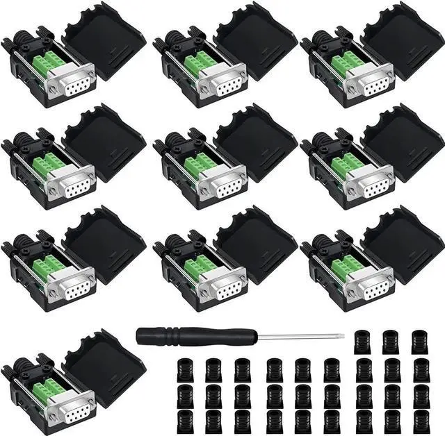 Main image of 10 Pack White DB9 Female RS232 Breakout Board Solder-Free Terminal Block Adapter With Plastic Housing D-SUB Serial Wiring Module