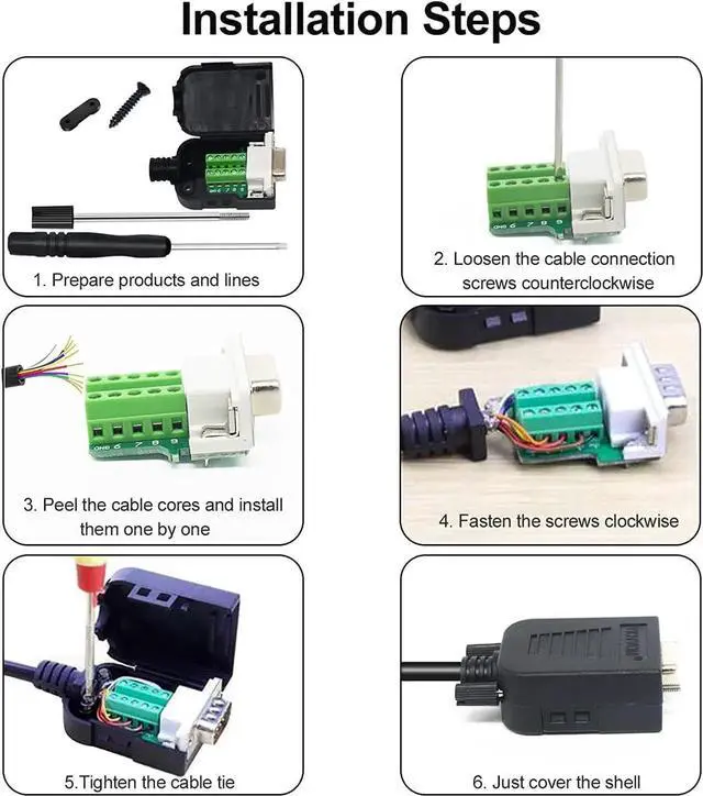 Alt view image 5 of 6 - 10 Pack White DB9 Female RS232 Breakout Board Solder-Free Terminal Block Adapter With Plastic Housing D-SUB Serial Wiring Module