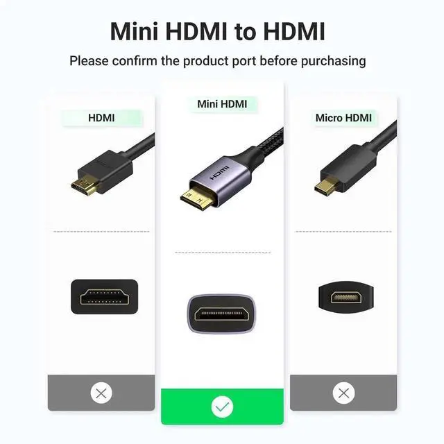 Alt view image 4 of 7 - UGREEN Aluminum Braided Mini HDMI Male to Standard HDMI Female Adapter Support 4K@60Hz HDR 3D Grey For Raspberry Pi Zero 2W DSLR Camera Camcorder Laptop Projector
