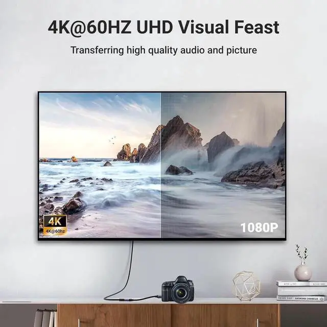Alt view image 2 of 7 - UGREEN Aluminum Braided Mini HDMI Male to Standard HDMI Female Adapter Support 4K@60Hz HDR 3D Grey For Raspberry Pi Zero 2W DSLR Camera Camcorder Laptop Projector