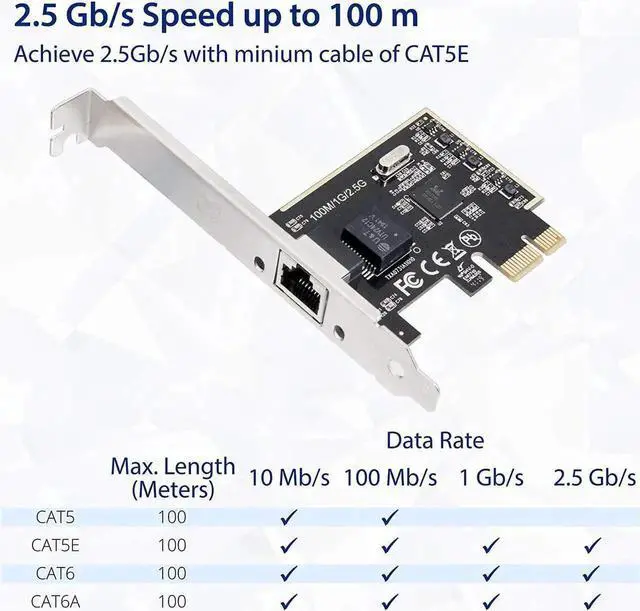 Alt view image 6 of 6 - 2.5G PCIe Network Card 10/100/1000/2500 Mbps RJ45 LAN Adapter SI-PEX24059