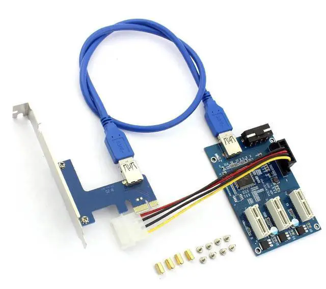 Alt view image 4 of 7 - PCIe 1X to 3 PCIe 1X Slots Riser Card, Mini ITX External 3-Port PCIe Port Multiplier Adapter