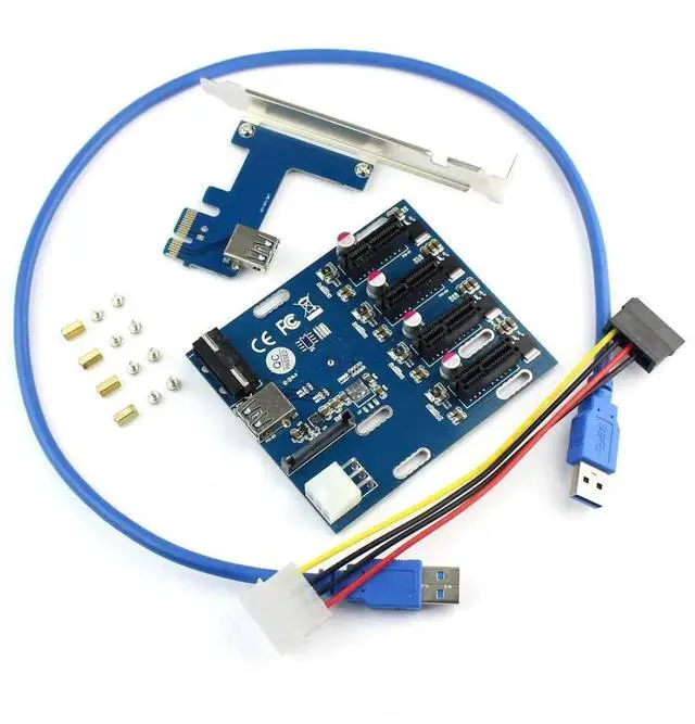 Main image of PCIe x1 to 4 PCIe x1 Slots Riser Card, Mini ITX External 4-Port PCIe Port Multiplier Adapter
