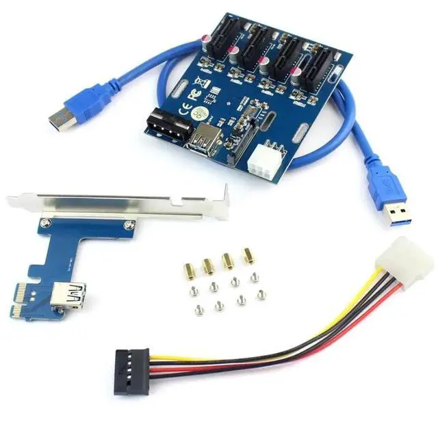 Alt view image 3 of 7 - PCIe x1 to 4 PCIe x1 Slots Riser Card, Mini ITX External 4-Port PCIe Port Multiplier Adapter