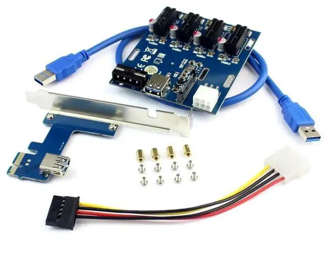 Alt view image 7 of 7 - PCIe x1 to 4 PCIe x1 Slots Riser Card, Mini ITX External 4-Port PCIe Port Multiplier Adapter