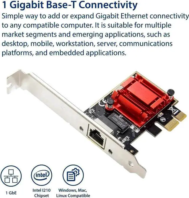 Alt view image 3 of 6 - Single Port Gigabit PCIe x1 Network Card, Intel I210 Chip Wired LAN Adapter SY-PEX24068