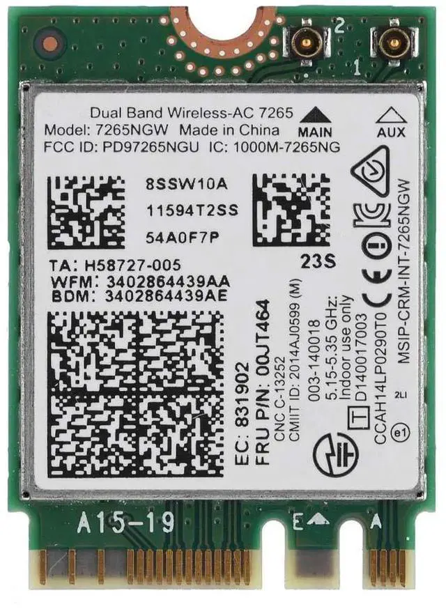 Main image of NGFF M.2 AC7265 WiFi Card, Dual Band 2.4G+5GHz Wireless Adapter with Bluetooth, 802.11 a/b/g/n/ac Standard