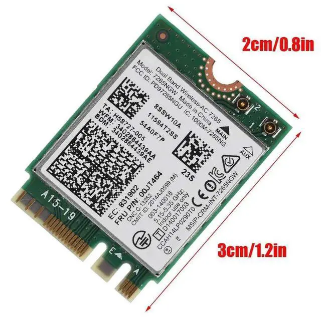 Alt view image 7 of 7 - NGFF M.2 AC7265 WiFi Card, Dual Band 2.4G+5GHz Wireless Adapter with Bluetooth, 802.11 a/b/g/n/ac Standard
