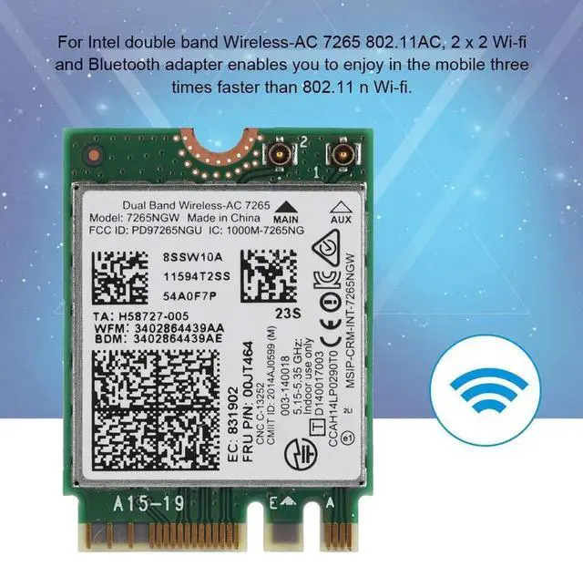 Alt view image 6 of 7 - NGFF M.2 AC7265 WiFi Card, Dual Band 2.4G+5GHz Wireless Adapter with Bluetooth, 802.11 a/b/g/n/ac Standard