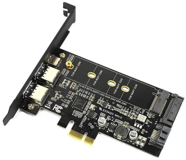 Main image of M.2 B Key SATA SSD PCIe 3.0 Adapter Card with 2 USB3.0 + Type-C Port, Support 2230 2242 2260 2280 NGFF Drives
