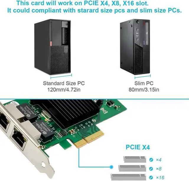 Alt view image 4 of 7 - Dual-Port PCIe X4 Gigabit NIC with Intel 82576 Chip, 1000Mbps Dual RJ45 Ethernet Adapter Support PXE SR-IOV, Low Profile Bracket for Server PC