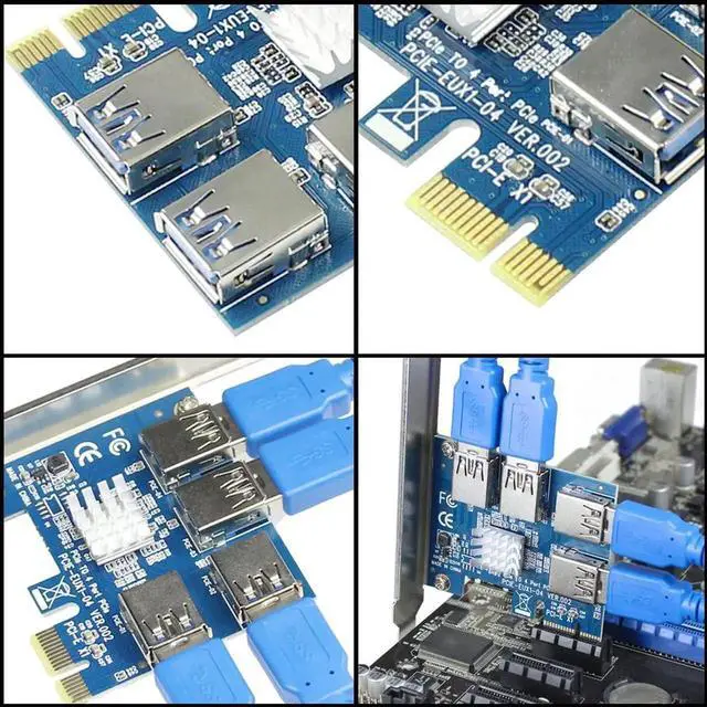 Alt view image 4 of 7 - PCIe x1 to 4 PCIe x16 Slots Mining Riser Card, External 4-Port PCIe Multiplier Card USB 3.0 Powered for Bitcoin Mining Rig