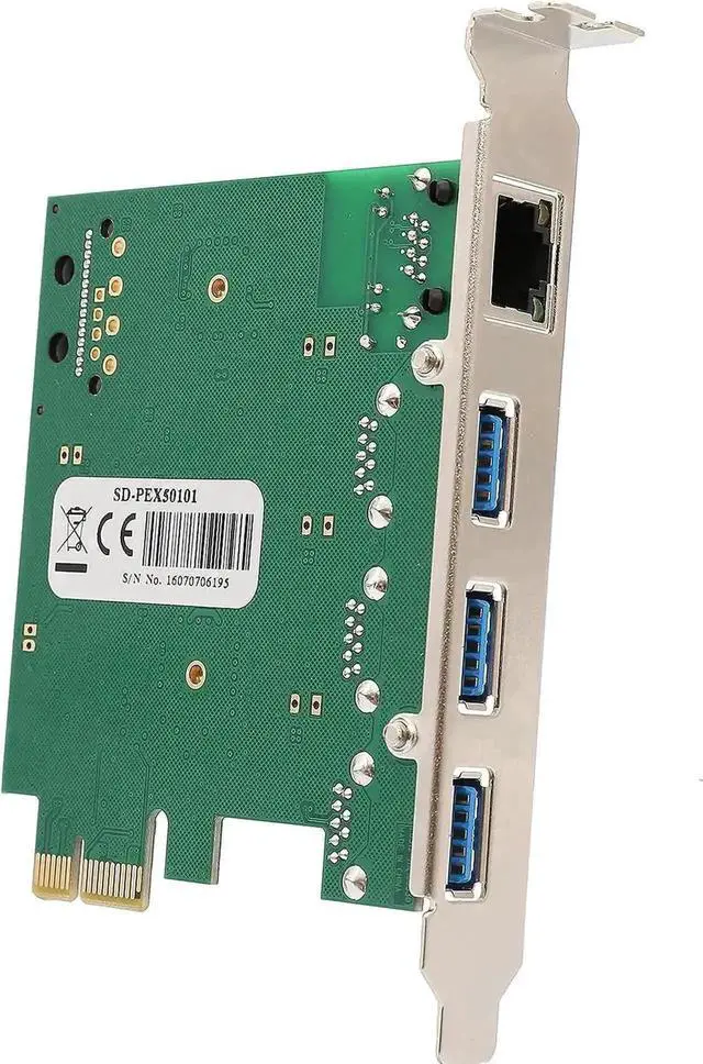 Alt view image 3 of 5 - SD-PEX50100 PCIe 2.0 x1 Combo Card, 3-Port USB 3.1 Gen1 + Gigabit Ethernet LAN Adapter