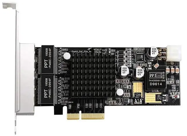Alt view image 4 of 5 - 4-Port PCIe x4 POE Gigabit Ethernet Card, Intel I350 Chip Quad RJ45 10/100/1000Mbps POE NIC for Server & Surveillance