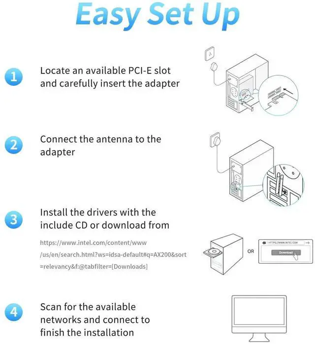 Alt view image 3 of 7 - WiFi 6 PCIe Wireless Card for Desktop PC, Intel AX200NGW Chip Bluetooth 5.2 Dual Band WiFi Adapter, OFDMA MU-MIMO Ultra Low Latency, Compatible Windows 10/11 64-bit