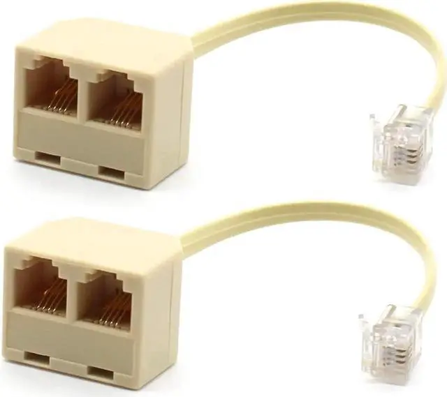 Main image of 2 Pack RJ11 6P4C Telephone Splitter, 1 Male to 2 Female Landline Phone Line Adapter Separator Cord for Home Office Phones Fax Modems