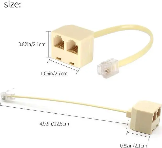 Alt view image 6 of 7 - 2 Pack RJ11 6P4C Telephone Splitter, 1 Male to 2 Female Landline Phone Line Adapter Separator Cord for Home Office Phones Fax Modems