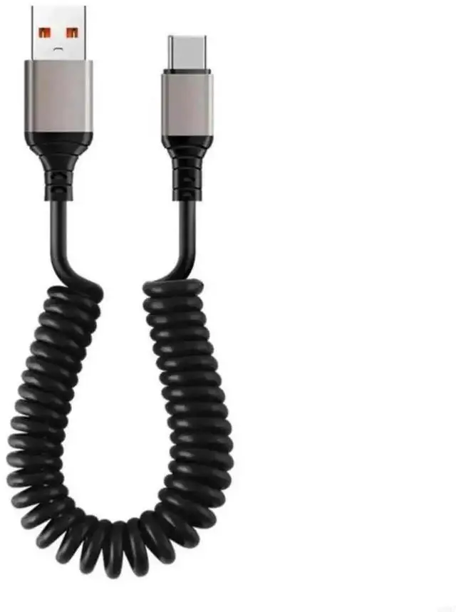Main image of 6A High Current Spring USB to USB C Fast Charging Cable, Retractable Spring Type-C Charger Wire for USB-C Devices