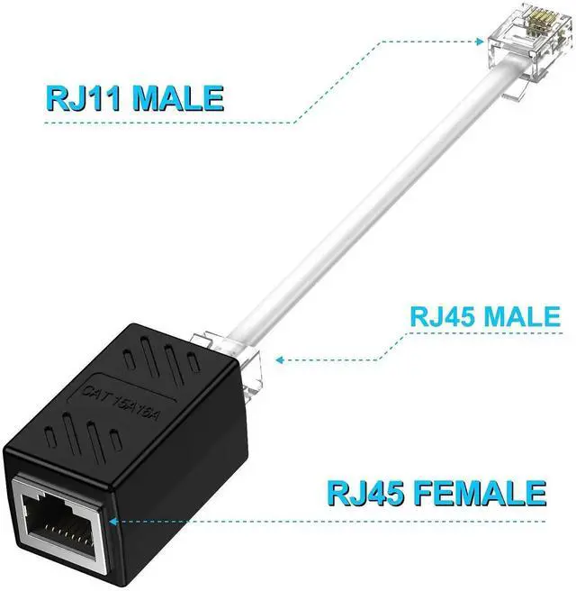 Alt view image 3 of 7 - 2 Pack RJ11 Male to RJ45 Female Adapter, 6P4C Phone Jack to 8P8C Ethernet Converter for Landline Telephone Wiring