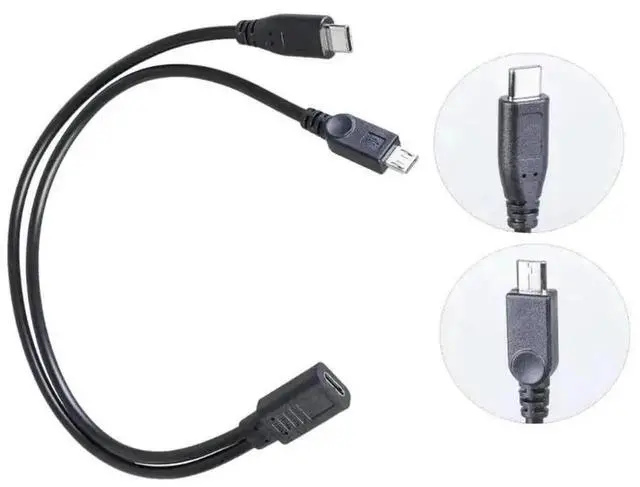 Alt view image 2 of 3 - 2 in 1 Type-C Female to Micro USB & Type-C Male Charging Cable, Dual Output Charger Cord Compatible with Redmi Smartphones