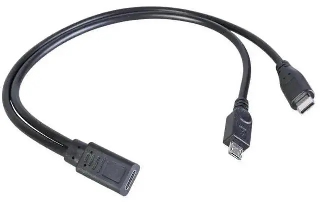 Alt view image 3 of 3 - 2 in 1 Type-C Female to Micro USB & Type-C Male Charging Cable, Dual Output Charger Cord Compatible with Redmi Smartphones
