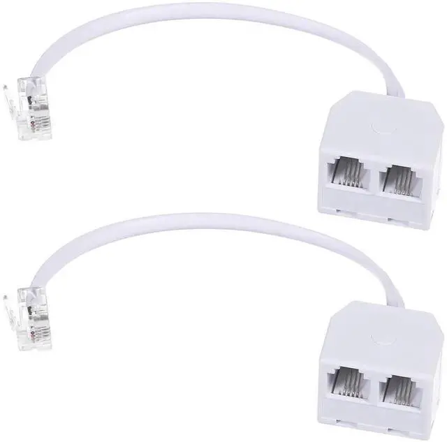 Main image of 2 Pack White RJ11 6P4C Telephone Splitter, 1 Male to Dual Female 2-Way Landline Phone Jack Separator Adapter for Phones & Fax Machines
