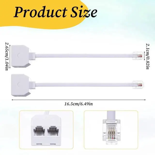 Alt view image 7 of 7 - 2 Pack White RJ11 6P4C Telephone Splitter, 1 Male to Dual Female 2-Way Landline Phone Jack Separator Adapter for Phones & Fax Machines