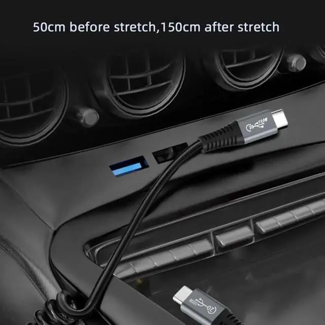 Alt view image 4 of 7 - 1.5M Coiled USB4 USB C to USB C Cable, 20Gbps Data Transfer, 100W PD Fast Charging, 8K/5K/4K Video Output Retractable Type-C Extension Cord