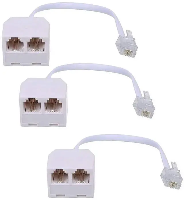 Main image of 3 Pack RJ11 6P4C 2-Way Telephone Splitter, 1 Male to Dual Female Landline Phone Jack Separator Adapter for Phones & Fax Machines