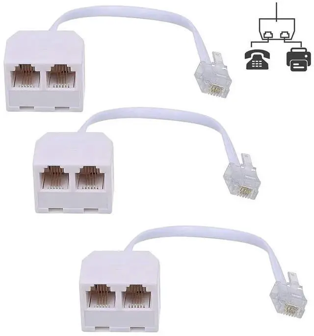 Alt view image 5 of 6 - 3 Pack RJ11 6P4C 2-Way Telephone Splitter, 1 Male to Dual Female Landline Phone Jack Separator Adapter for Phones & Fax Machines