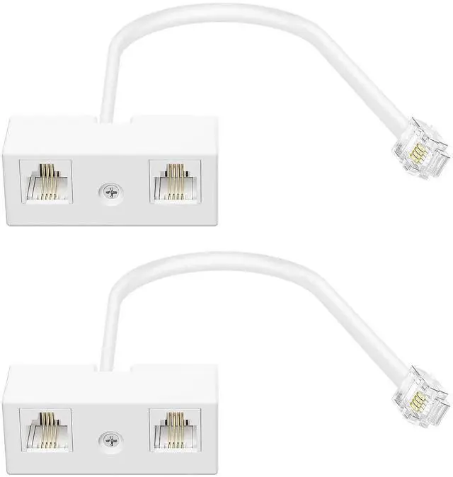 Main image of 2 Pack White RJ11 6P4C 2-Way Telephone Splitter, 1 Male to Dual Female Landline Phone Jack Separator Wall Adapter for Phones & Fax Machines