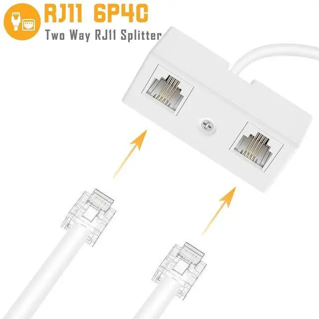 Alt view image 5 of 6 - 2 Pack White RJ11 6P4C 2-Way Telephone Splitter, 1 Male to Dual Female Landline Phone Jack Separator Wall Adapter for Phones & Fax Machines