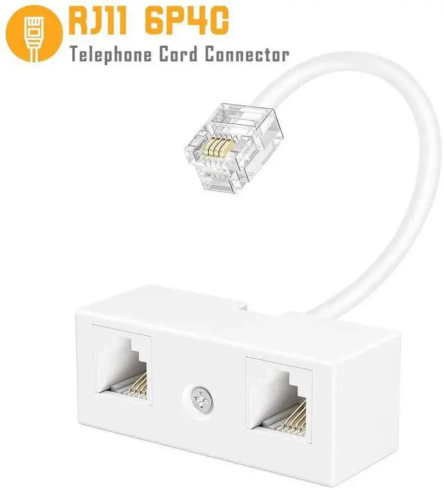 Alt view image 6 of 6 - 2 Pack White RJ11 6P4C 2-Way Telephone Splitter, 1 Male to Dual Female Landline Phone Jack Separator Wall Adapter for Phones & Fax Machines