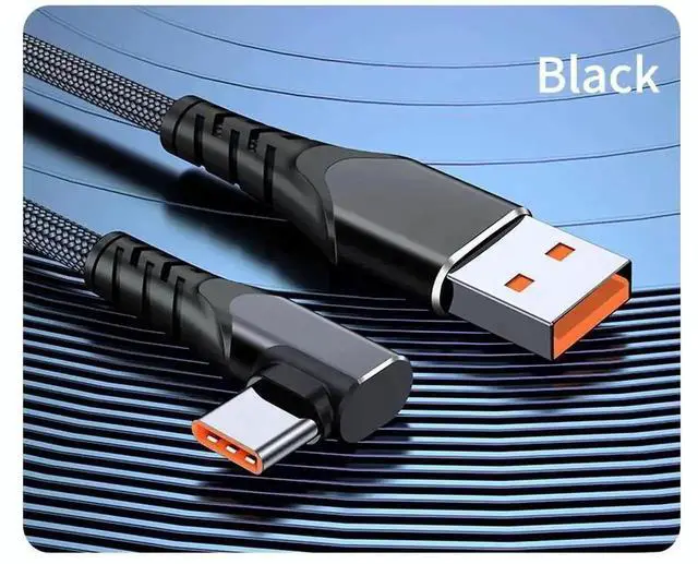 Alt view image 2 of 6 - 3.3FT Black Braided 90 Degree USB C to C Cable, 66W 6A Fast Charging Type-C Cord Compatible with iPhone 15 Galaxy S10 Pixel 7