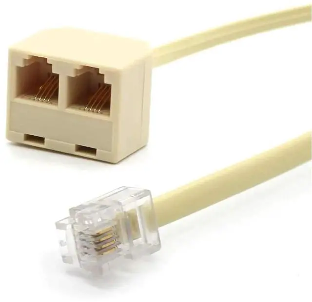 Alt view image 3 of 6 - 3 Pack Beige RJ11 6P4C 2-Way Telephone Splitter, 1 Male to Dual Female Landline Phone Separator Wall Adapter