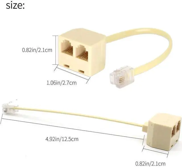 Alt view image 4 of 6 - 3 Pack Beige RJ11 6P4C 2-Way Telephone Splitter, 1 Male to Dual Female Landline Phone Separator Wall Adapter