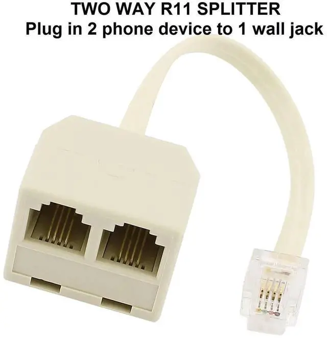 Alt view image 2 of 6 - 3 Pack Beige RJ11 6P4C 2-Way Telephone Splitter, 1 Male to Dual Female Landline Phone Separator Wall Adapter