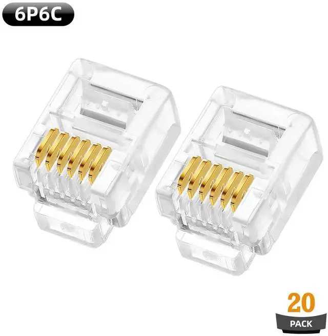 Alt view image 6 of 7 - 20 Pack RJ12 6P6C Modular Telephone Plugs, 3-Prong Contacts Modular Connectors for Solid & Stranded Landline Phone Cables