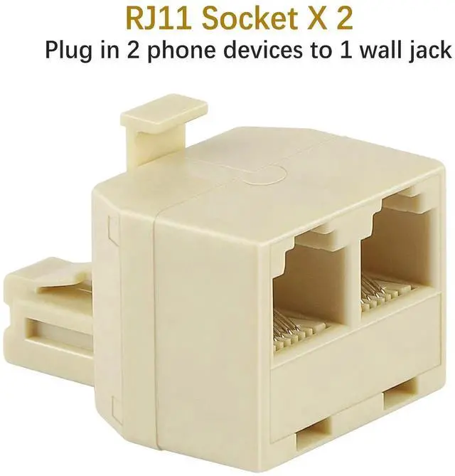 Alt view image 7 of 7 - 2 Pack Cream RJ11 Duplex Wall Jack Splitter, 1 Male to Dual Female 2-Way Landline Phone Modular Adapter for Phones & Fax Machines