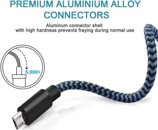 Alt view image 3 of 7 - 3 Pack Blue 3FT Nylon Braided Micro USB Cables, High Speed Charging & Data Sync Cord Compatible with Samsung Galaxy LG Android Tablets
