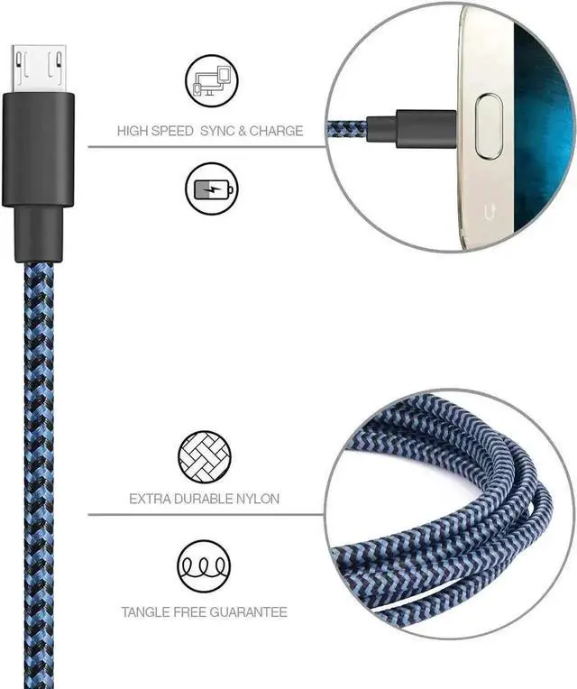 Alt view image 4 of 7 - 3 Pack Blue 3FT Nylon Braided Micro USB Cables, High Speed Charging & Data Sync Cord Compatible with Samsung Galaxy LG Android Tablets