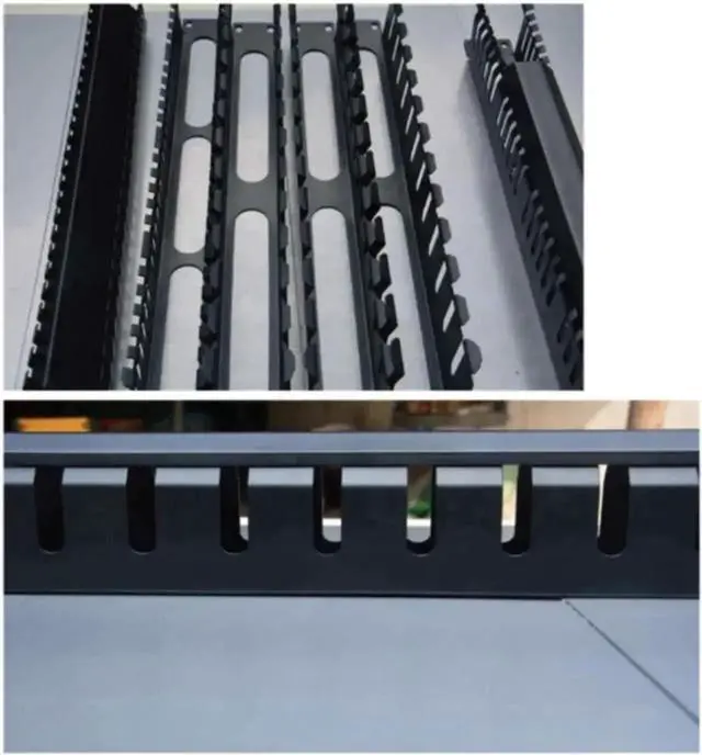 Alt view image 2 of 3 - 19 Inch 1U Horizontal Rack Cable Management Panel, 12 Slots Metal Finger Duct Wire Organizer with Removable Cover for Server Rack