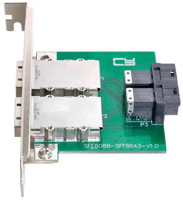 Alt view image 3 of 7 - Mini SAS SFF-8088 External to Dual SFF-8643 HD Internal Storage Adapter Card with Full Height Bracket for Server RAID
